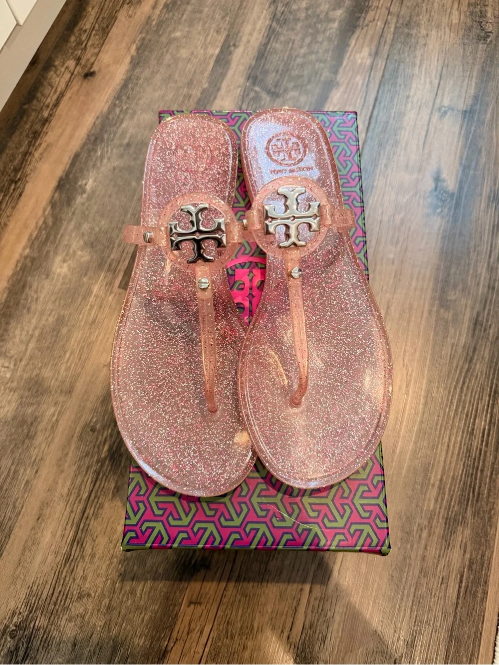 Tory Burch Pink Glitter Jelly Mini Miller Thong Sandals